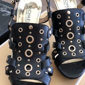 Michael Kors black cork heel sling back